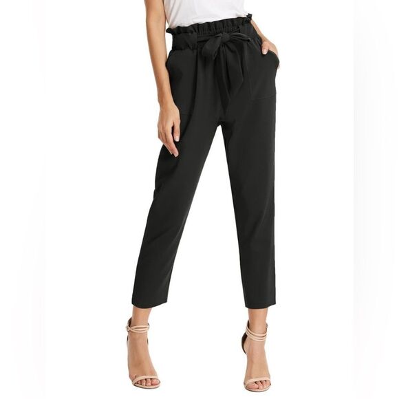 GRACE KARIN Business Black Long Pants with Belt Paperbag Waist Pants size s EUC - Picture 1 of 5